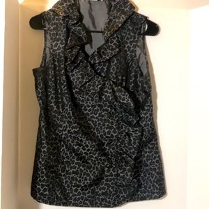 Isadora Collection sleeveless tank top size 8 black ruffle animal print wrap
